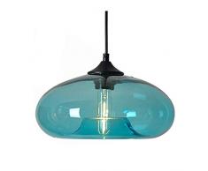 HJXDtech Nueva pantalla de cristal colorida Candelabro Loft colgante de luz Lámpara de techo retro (Azul)