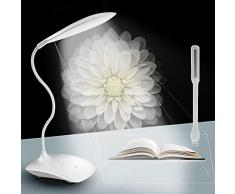 Lampara Escritorio LED + Portátil Mini LED USB Light, Recargables Cuello Flexible Luz Mesa Dimmable Touch (Cuidado del ojo/ 3 Brillo) - para Dormitorio/Oficina/Lectura/Trabajo