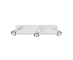Lámpara de pared LIX con tres focos LED, focos ajustables y giratorios para interiores, luz blanca cálida, 5W x 3 y 1350 lúmenes, 3000K, regleta rectangular, acabado lacado blanco combinado con cromo