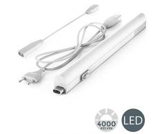 B.K.Licht - Regleta LED bajo armarios y cabinetes, de luz blanca neutra, iluminación bajo mueble con interruptor de luz, 4W, 4000K, 400lm, color blanco