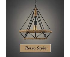 2 pieza Retro Creativo cuerda - Lámpara de techo, AC 230 V E27 Capacidad - Lámpara de techo, diamante forma Hierro jaula Distressed techo Leuchten, Vintage cáñamo cuerda metal Araña