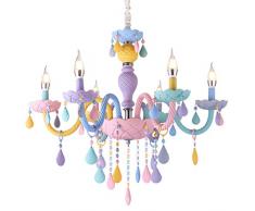 XMYX Lámparas de Araña Macarrón Cristal Colgante Candelabro Deco Lámpara para Habitación de Niños Guardería, Altura Ajustable, Portalámparas E14,6lights