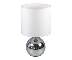 Ranex Noa - Lámpara de mesa con función táctil, metal cromado y tela, color blanco