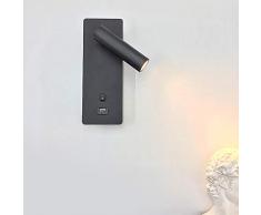 CCSUN Moderno Led Cabecera Lectura Lámpara De Pared Con Interruptor, Aplique De Pared Con Carga Del Puerto Usb Montaje En Pared Lámpara Para Dormitorio Restaurante Pasillo-negro Blanco Cálido