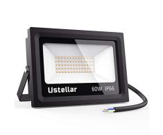 Ustellar 60W Foco Proyector LED, LED Floodlight 4500lm Impermeable IP66, Proyector LED Exterior Blanco Cálido 2700K, Adecuada para Jardín, Garaje, Patio