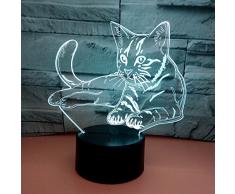 Colorido 3D Gato Forma Lámpara De Mesa Led Acrílico Visión Estéreo Luz Estéreo Touch Lámpara De Mesa De Carga Usb