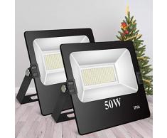 Roleadro 50W Focos Led Exterior Impermeable IP66 Floodlights SMD3030 Proyector LED para Iluminación Jardin 6500K Negro 2 Pieza