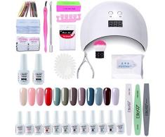 Elite99 Lámpara UV LED para Uñas 24w, 12 Colores Kit de Esmaltes Semipermanentes en Gel UV LED, Base y Top Coat, Removedor de Uñas 001
