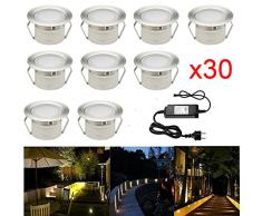 Foco empotrable LED, lámpara de pie empotrable empotrada acero inoxidable IP67 impermeable 1W Ø45mm para patio, pared, jardín, decoración,interior y exterior (blanco cálido,30 piezas)