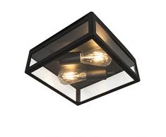 QAZQA Moderno Plafón de exterior industrial negro 2 luces - Rotterdam Acero inoxidable Cuadrada Adecuado para LED Max. 2 x 60 Watt