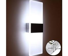 Glighone Apliques de Pared 12W Lámpara de Pared Moderno Luz LED Iluminación Interior Luz de Puro Aluminio para Dormitorio Pasillo Entrada, Blanco Frío