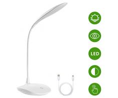 URAQT Flexo Led Escritorio, Lampara Escritorio con Panel Táctil, Lámparas de Mesa USB Regulable Recargable-16 LED con 3 Niveles de Brillo (Blanco), 360 ° Flexible, para Lectores, Estudio y Trabajo