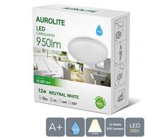 AUROLITE LED 12W IP44, Ø 26 cm, 950 LM, baño, cocina, pasillo, oficina, pasillo, lámpara de techo de baño, alta calidad, garantía de 1 año (4000 K).