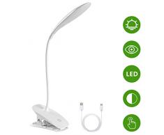 URAQT Lampara Led Escritorio, Flexo Led Pinza Escritorio con Panel Táctil, Lampara de Mesa con Puerto USB, 3 Niveles de Luminosidad, 360 ° Flexible - Clase de eficiencia energética A++