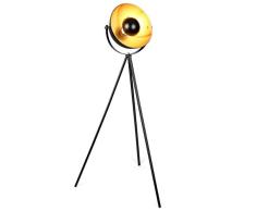 Lámpara de pie vintage - Lámpara de Suelo, pantalla negro-dorado Ø 34 cm, casquillo E27, Máx. 60W, diseño retro,147 cm lámpara de pie, interruptor de pie,metal,para salón, dormitorio y estudio