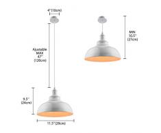 Baycheer Plafón colgante, lámpara industrial vintage, lámpara de pantalla, E27, Diámetro 30 cm, altura regulable, Weiß, E27 40.00 wattsW 220.00 voltsV