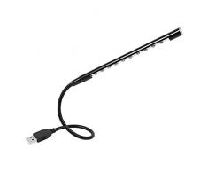 Fdit Mini USB LED Luz de Lectura 5V Lámpara Flexible Linterna con 10 Luces LED para PC portátil Teclado de computadora(Negro)
