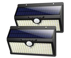 Luz Solar Exterior, [2019 Super Brillante 138 LED - 1400 Lumens] iPosible Gran Ángulo 180 ° de Iluminación Foco Solar con Sensor de Movimiento Impermeable Lámpara Solar 3 Modos para Jardín 2-Paquete