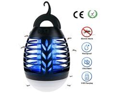 BACKTURE Lámpara Antimosquitos, IPX6 Impermeable 2 en 1 Linterna de Camping, Electrico Repelente Mosquito Insectos con 2200mAh Recargable USB y 3 brillo de Luz para Camping, Jardin, La pesca (S)