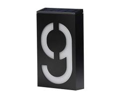 Lámpara solar de pared con 6 luces LED, luz de iluminación, para puerta, número de casa, luces de dígitos, resistente al agua, 9