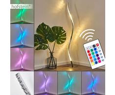 Lámpara LED de pie RGB Saginaw de metal en níquel mate, 1 x LED 9 vatios, 3000 Kelvin, 700 Lumen, estilo moderno con mando a distancia y regulador de color, ideal para salón y dormitorio