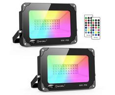 Onforu 2x 60W RGB LED Foco de Colores, Proyector IP66 Impermeable, Control Remoto Inalámbrico de 24 Teclas con 16 Colores y 4 Modos, Luz Interior y Exterior con Función de Memoria para Navidad Fiesta