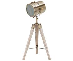 BRUBAKER Lámpara de pie - diseño Industrial - altura 65 cm - patas de trípode de madera - faro de latón