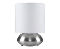 MiniSun – Moderna lámpara de mesa táctil - Base cromada de forma curva - Pantalla blanca - Iluminación interior - Lámpara de sobremesa salón- Mesilla de noche
