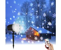 Luces LED de Nevadas Luces Proyector Navidad, EleLight Luz de Copo de Nieve con Control Remoto, 9W 120LM Impermeable Paisaje al aire libre Nieve Focos para Casa, Jardín, Decoración de Pared (Negro)