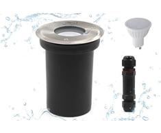 Foco LED empotrable en el suelo (IP67, para exteriores, 230 V CA, GU10, 5 W, luz blanca cálida, 360 lúmenes, 3000 K, se puede pisar en el suelo)