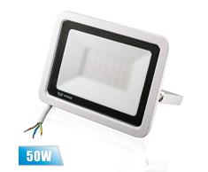 Popp Floodlight Led Foco Proyector Led para Exterior Iluminación Decoración 6000k luz fria Impermeable IP65 blanco con cristal opal y Resistente al agua. (50)