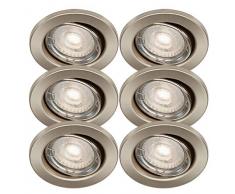 Trango Conjunto de 6 Foco LED empotrado en níquel mate redondo TG6729-062MOCOBSD con módulo LED ultraplano regulable de 3 niveles 3000K blanco cálido, luz empotrada, foco de techo, luz de techo