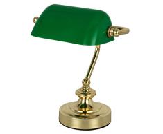 Lámpara de escritorio de latón retro, lámpara de mesa, lámpara de banquero verde (altura 24 cm, lámpara de mesita de noche)