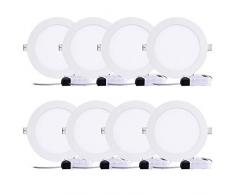 Maidodo 8PCS 6W Blanco cálido LED Panel redondo de luz, lámpara empotrada de techo LED, lámpara ultradelgada LED Downlight AC85-265V
