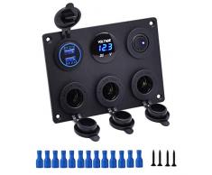 Thlevel Panel Multifuncional del zócalo del Cargador del Coche, Panel para interruptores, con tomacorriente de 12V, Cargador Dual de zócalo USB, voltímetro LED