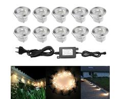 10pcs Luz LED Foco empotrable al Aire Libre 1W IP67 Impermeable Iluminación para Exterior Jardín Patio Césped Paisaje (Blanco Cálido)