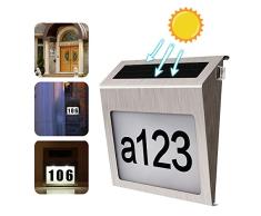 Solare Números para casas Apliques de Lámpara Luz Número de placa de la casa LED Placa de la puerta 0-9 Número de letras Etiquetas Lámpara de plantilla de calle Sensor luz automático Placa inalámbrica