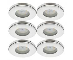 Trango 6 conjunto Focos empotrables LED IP44, luces empotradas TG6729IP-068B luz de baño, lámpara de techo, focos de techo, cromo, iluminación LED 6x 3000K de acero inoxidable blanco cálido