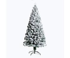 HOMCOM Árbol de Navidad 180cm Artificial Árbol Pino Natural de Blanco Nevado con Soporte de Metal Luces LED 230 Ramas
