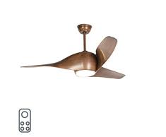 QAZQA Moderno Ventilador de techo con luz y mando a distancia de madera con LED con control remoto - Sirocco 50 /Acero Redonda Incluye LED Max. 1 x 18 Watt