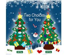 SOLEDI Arbol Navidad Fieltro, 105x73cm DIY Arbol de Navidad con 29 Piezas de Adornos y 5m Luces LED de Cuerda Adornos Navidad