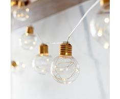 Lights4fun - Cadena de Luces con 10 Bombillas de Micro LED Blanco Cálido a Pilas para Interiores y Exteriores