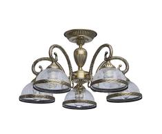 MW-Light 481011805 Lámpara de Techo, de Araña, Color Bronce Antiguo, Plafones de Vidrio Transparente, Diseño, Vintage, Rústica, Para Salón, Comedor, Dormitorio, 5 x 60W E27