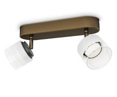 Philips myLiving Fremont - Barra de focos, LED, 2 luces, iluminación interior, luz blanca cálida, IP20, color bronce y blanco
