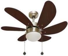 003 Ventilador de techo con luz 1XE27 acabado cuero/cerezo, 6 palas y motor reversible. AkunaDecor.