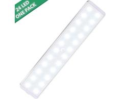 Cshidworld - Iluminación LED para armario, 24 ledes, con sensor de movimiento, luz nocturna, para armario, pasillo, escalera, armario, cocina, 2 modos de sensor (1 unidad)