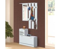 HOMCOM Conjunto de Muebles de Entrada – Tipo Recibidor - Color Blanco –Tablero de Partícula – Perchero con Espejo y Zapatero con Cajón