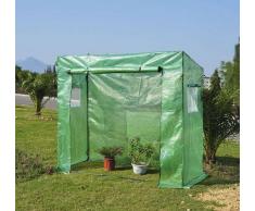 Outsunny Invernadero tipo Caseta de Jardín para Cultivo de Plantas Semillas o Tomates con 2 Ventanas - Verde - Acero - 200x77x169 cm