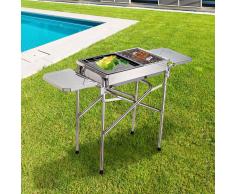 Outsunny Barbacoa de Carbón Plegable Camping– Color plateado - Acero – 104 x 30 x 68cm