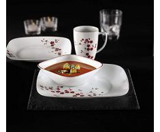 Corelle - Juego de vajilla de 16 Piezas, de Vidrio Vitrelle Resistente a Las roturas y Las desportilladuras, Modelo Hanami Gardens, Servicio para 4 Personas, Color Rojo